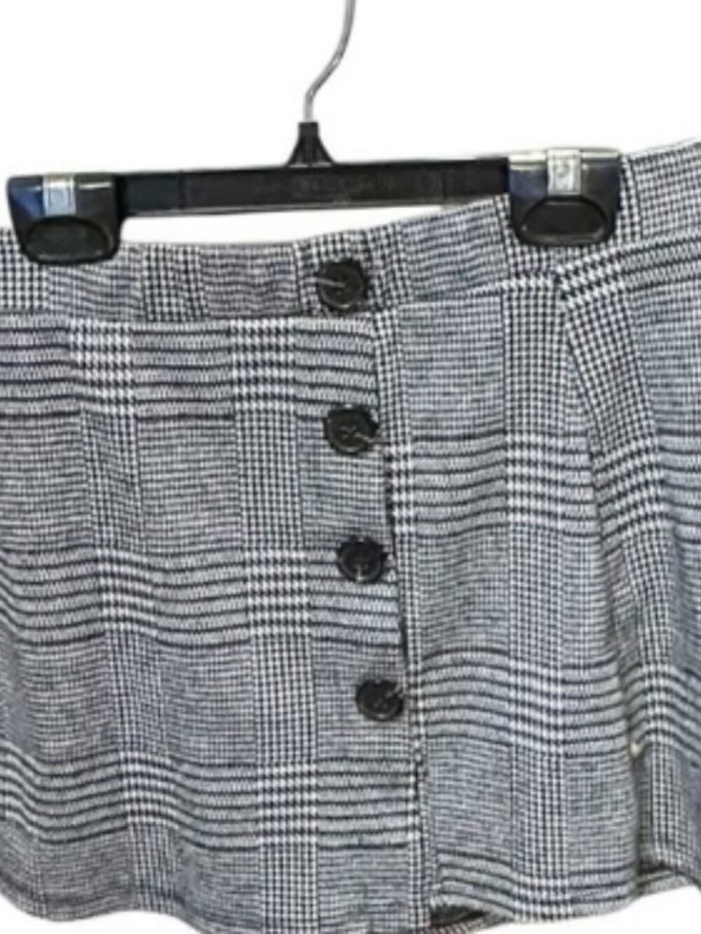 Iris Skorts Black White Plaid Houndstooth Pull-On Button Front Shorts Medium